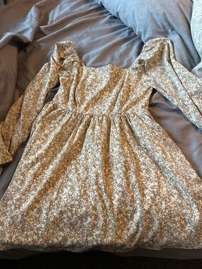 Women’s Floral Long-Sleeve Mini Dress - Cream & Brown